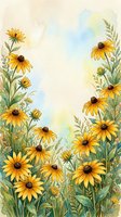 Watercolor yellow daisy flowers frame border with copy space for text, botanical floral background for greeting cards, invitations and spring designs.
