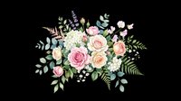 Watercolor floral bouquet with pink roses, lavender, and greenery, isolated on transparent background. Ready for wedding invitations, stickers, T-shirts, and print on demand.