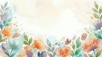 Watercolor floral border with orange and pink blooms, green foliage, and splashes on cream background. Isolated design for invitations, cards, and web graphics.