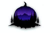 Silhouette of mountain landscape with pine trees inside pumpkin shape against purple night sky background, isolated on white for seasonal designs.
