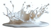 Dynamic white milk crown splash with droplets frozen in motion against pure white background, isolated liquid photography for dairy and beverage advertising.