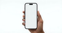 Hand holding modern smartphone with blank white screen mockup isolated on light background for app presentation and digital design projects.