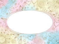 Pastel floral frame with hearts and swirls on white background. Decorative oval border for invitations, cards, scrapbooking and romantic designs.