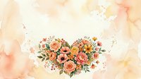 Watercolor floral heart arrangement with roses and wildflowers on soft peach background, perfect for Valentine's Day and wedding designs.