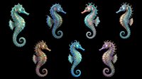 Seahorse collection in various colors isolated on transparent background, ready for t-shirt design, clipart, stickers, sublimation and print-on-demand products.