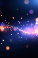 Magical glowing particles and bokeh lights on dark blue background with shimmering wave effect create dreamy atmospheric backdrop for festive designs.