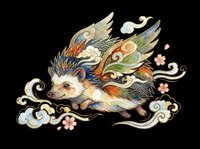 Whimsical hedgehog with ornate wings and decorative swirls, isolated on transparent background. Ready for t-shirt designs, stickers, clipart, sublimation, and print-on-demand products.