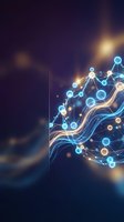 Futuristic neural network with glowing nodes and connections on dark blue background for technology and artificial intelligence concepts.