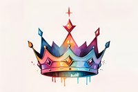Watercolor rainbow crown with dripping paint effect and jewel decorations on light background, artistic royal symbol for creative design projects.