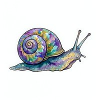 Colorful snail with spiral shell in vibrant purple, blue, and gold tones, isolated on white background. Suitable for children's designs, educational materials, and decorative projects.