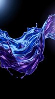 Flowing liquid splash in vibrant blue and purple hues against black background, ideal for abstract design, backgrounds, and creative projects.