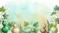 Watercolor garden illustration with decorative gourds, vines, and foliage in soft green and cream tones. Isolated botanical artwork suitable for home decor, textiles, and design projects.