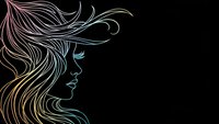 Elegant woman profile with flowing hair in golden lines on black background for beauty salon branding and cosmetic advertising campaigns.