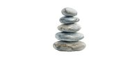 Stacked smooth stones balanced in pyramid formation on white background, isolated for wellness, spa, meditation, and zen design projects.
