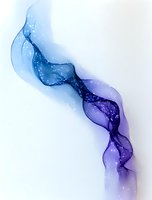 Ethereal flowing smoke effect in gradient blue and purple tones with sparkling particles on white background, suitable for modern abstract design projects.