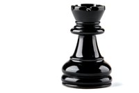Black chess rook piece isolated on white background, glossy finish with detailed crown top design. Strategic game element for business concepts and game design.