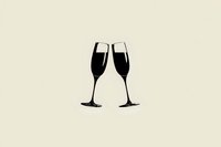 Two elegant champagne flutes clinking together in celebratory toast on neutral beige background, minimalist design for wedding invitations and party materials.