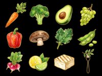 Healthy organic vegetables and fruits isolated on transparent background, ready for t-shirt design, clipart, stickers, print-on-demand products and sublimation projects.