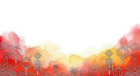 Asian-inspired cityscape with red lanterns, traditional architecture, and warm gradient sky transitioning from orange to yellow. Isolated design element suitable for cultural event promotions, holiday graphics, and festive backgrounds.