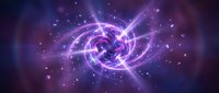 Cosmic purple energy vortex with glowing spiral rays and sparkling particles in deep space for sci-fi backgrounds and fantasy designs.