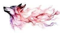 Artistic wolf head profile with flowing pink and purple smoke effect creating ethereal movement, mystical animal spirit design on white background.