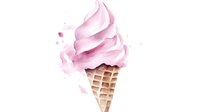 Soft pink ice cream swirl in waffle cone with delicate watercolor texture and subtle splashes, isolated on white background for dessert menu designs and summer promotions.