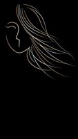 Minimalist line art profile of woman with flowing hair on black background for beauty salon branding and feminine design projects.