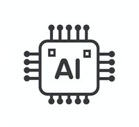 Minimalist AI processor chip icon with circuit connections on white background, isolated design element for technology and artificial intelligence concepts.