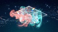 Futuristic holographic brain with glowing neural networks and digital data streams against starry space background for technology and AI concepts.