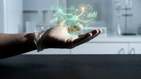 Businessman hand holding glowing digital financial charts and growth graphs, representing data analytics, investment success, and business intelligence for corporate strategy.