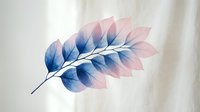 Watercolor leaf with gradient blue and pink tones on white background, isolated botanical artwork suitable for design projects, home decor, and creative applications.