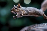 Curious squirrel perched on branch with blurred green background, displaying alert expression and detailed fur texture for wildlife and nature photography projects.