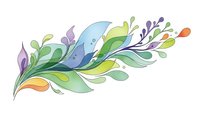 Colorful decorative floral branch with leaves and swirls in watercolor style isolated on white background for design projects and creative artwork.