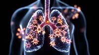 Glowing anatomical visualization of human lungs with illuminated bronchial tree and alveoli showing respiratory system structure in dark background. Medical concept.