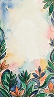 Watercolor floral border frame with colorful leaves and flowers, soft pastel background with copy space for greeting cards and invitations.