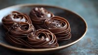 Elegant chocolate cupcakes with rich swirled frosting on ceramic plate, gourmet dessert for bakery menu, celebration treats, food photography.