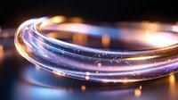 Glowing curved light trail with purple and golden luminous effect against dark background creates magical atmosphere for festive designs and celebrations.