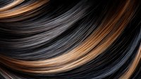 Luxurious wavy hair texture with black, copper and silver highlights flowing in smooth curves, creating dynamic movement pattern for beauty and fashion designs.