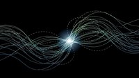 Abstract flowing energy waves with bright light burst on black background for digital technology and science concepts.