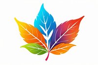 Vibrant multicolored maple leaf with gradient transitions from yellow through blue, red and purple to green, featuring white veining pattern on isolated white background.
