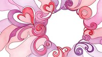 Romantic swirls and hearts frame with flowing curves in pink and purple tones, creating decorative border for Valentine's Day designs and love themes.