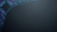 Digital circuit board pattern with glowing blue lines on dark background. Modern technology design for electronics, computing, and tech presentations.