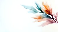 Delicate watercolor floral branch with soft pink and orange petals, flowing teal leaves on white background, elegant botanical art for wedding stationery.