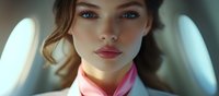 Young Caucasian woman with pink lips and intense blue eyes wearing pink collar shirt in soft lighting, close-up portrait with shallow depth of field and cinematic look.