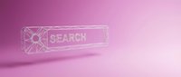 Transparent glass search bar with magnifying glass icon on pink gradient background for web design and user interface elements.