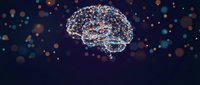 Digital brain made of interconnected glowing nodes and neural pathways on dark background with bokeh lights for artificial intelligence concepts.