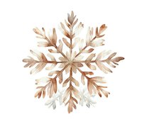 Watercolor snowflake in warm brown tones on white background, isolated for winter holiday designs and seasonal greeting cards.