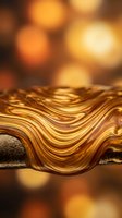 Golden flowing liquid waves with warm bokeh background creating luxurious abstract texture for premium design projects and elegant presentations.