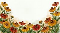 Watercolor border of orange and yellow autumn flowers with green leaves on a light background, perfect for seasonal cards and nature designs.