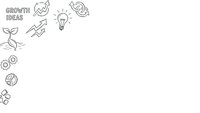 Business growth concept with hand-drawn icons including lightbulb, arrows, gears, plant sprout and puzzle pieces on white background for presentations.